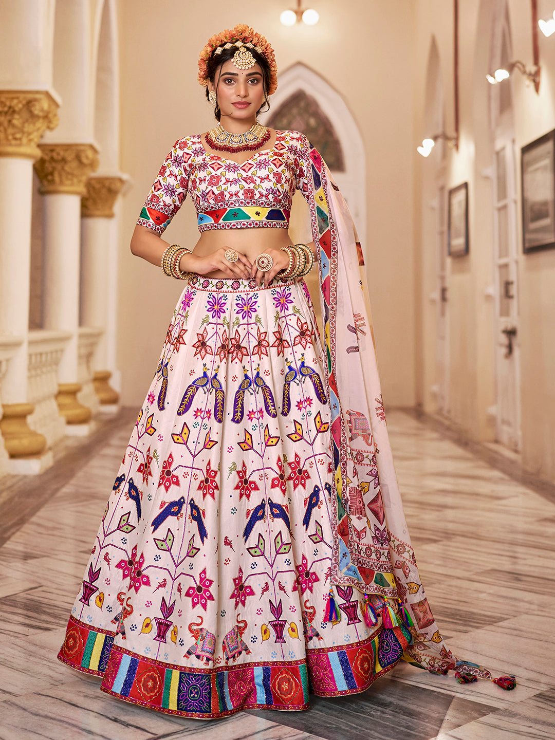 Off White Premium Designer Art Silk Lehenga Choli Set for Festive Wear