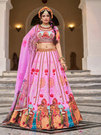 Designer Royal Pink Art Silk Lehenga Set with Digital Print & Organza Dupatta