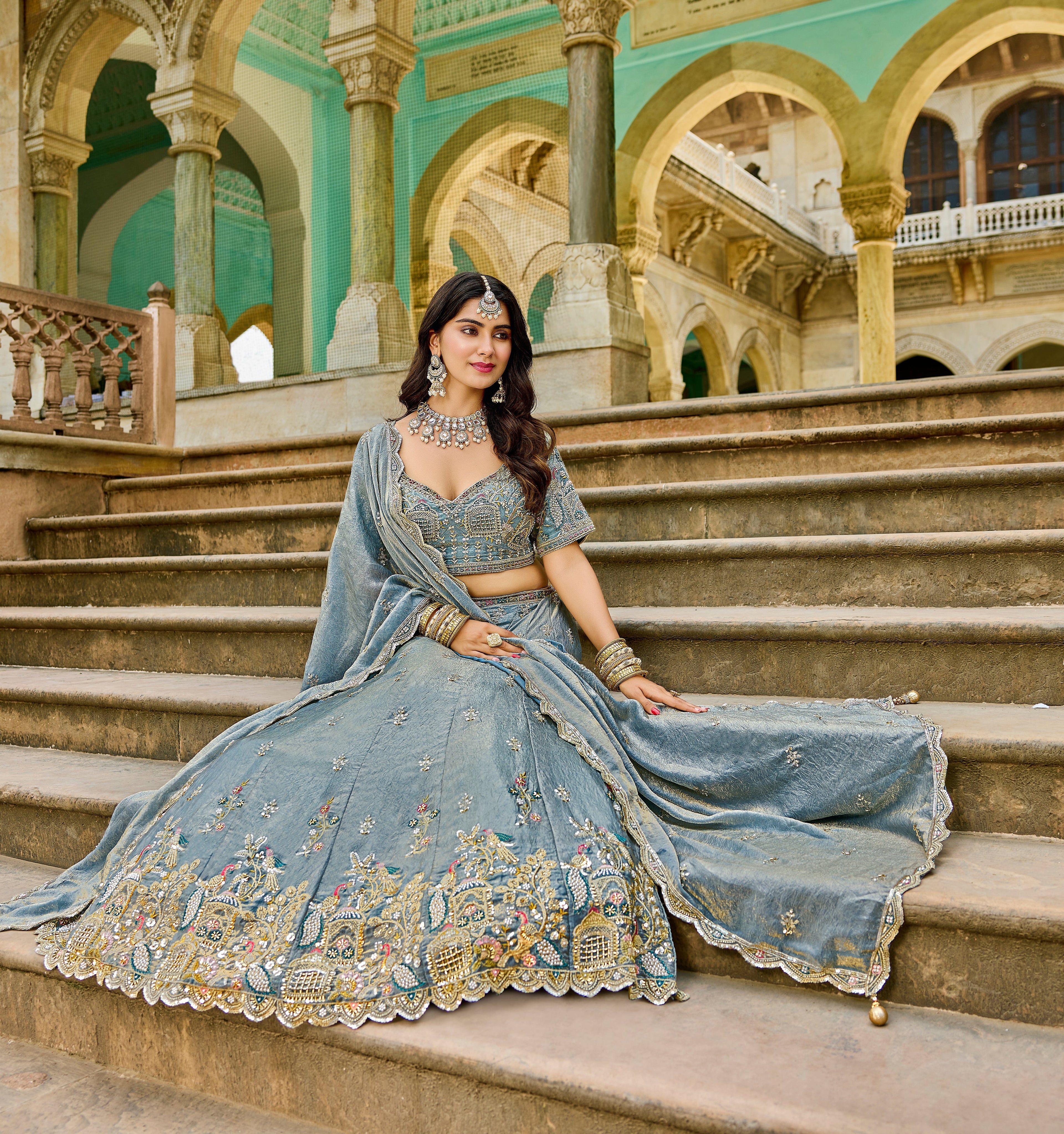 Dusty Blue Marvella Lehenga – Wedding & Festive Wear - Yugo