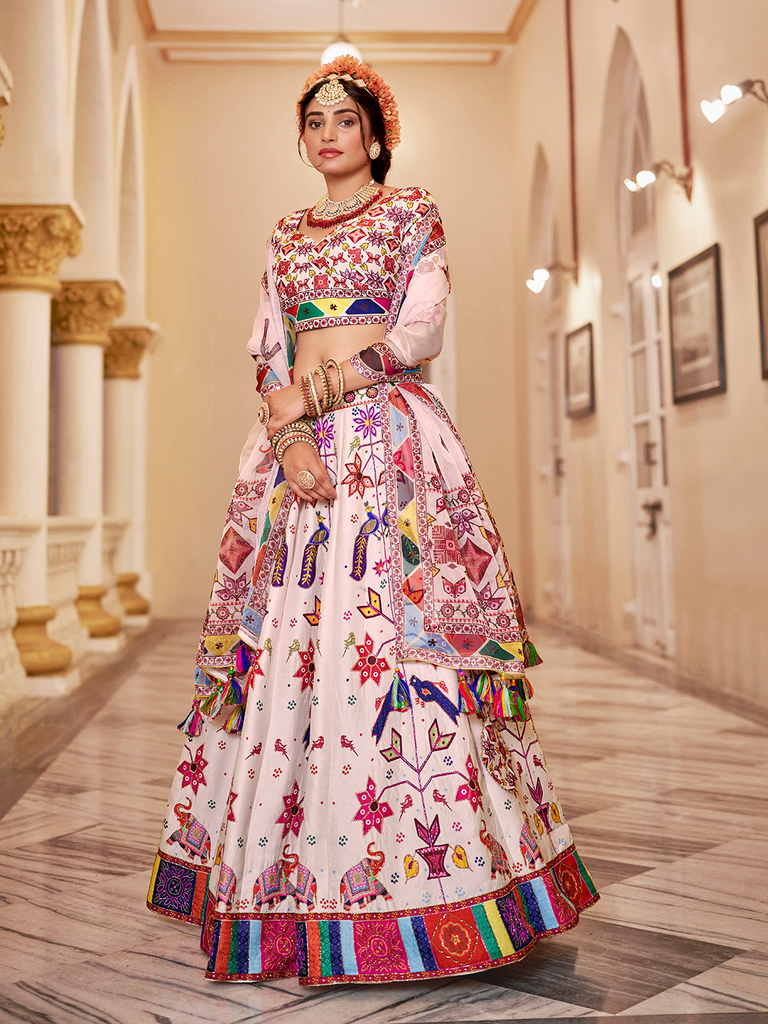 Off White Premium Designer Art Silk Lehenga Choli Set for Festive Wear