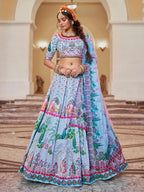 Powder Blue Designer Art Silk Heritage Lehenga Set for Women