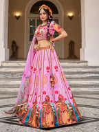 Designer Royal Pink Art Silk Lehenga Set with Digital Print & Organza Dupatta