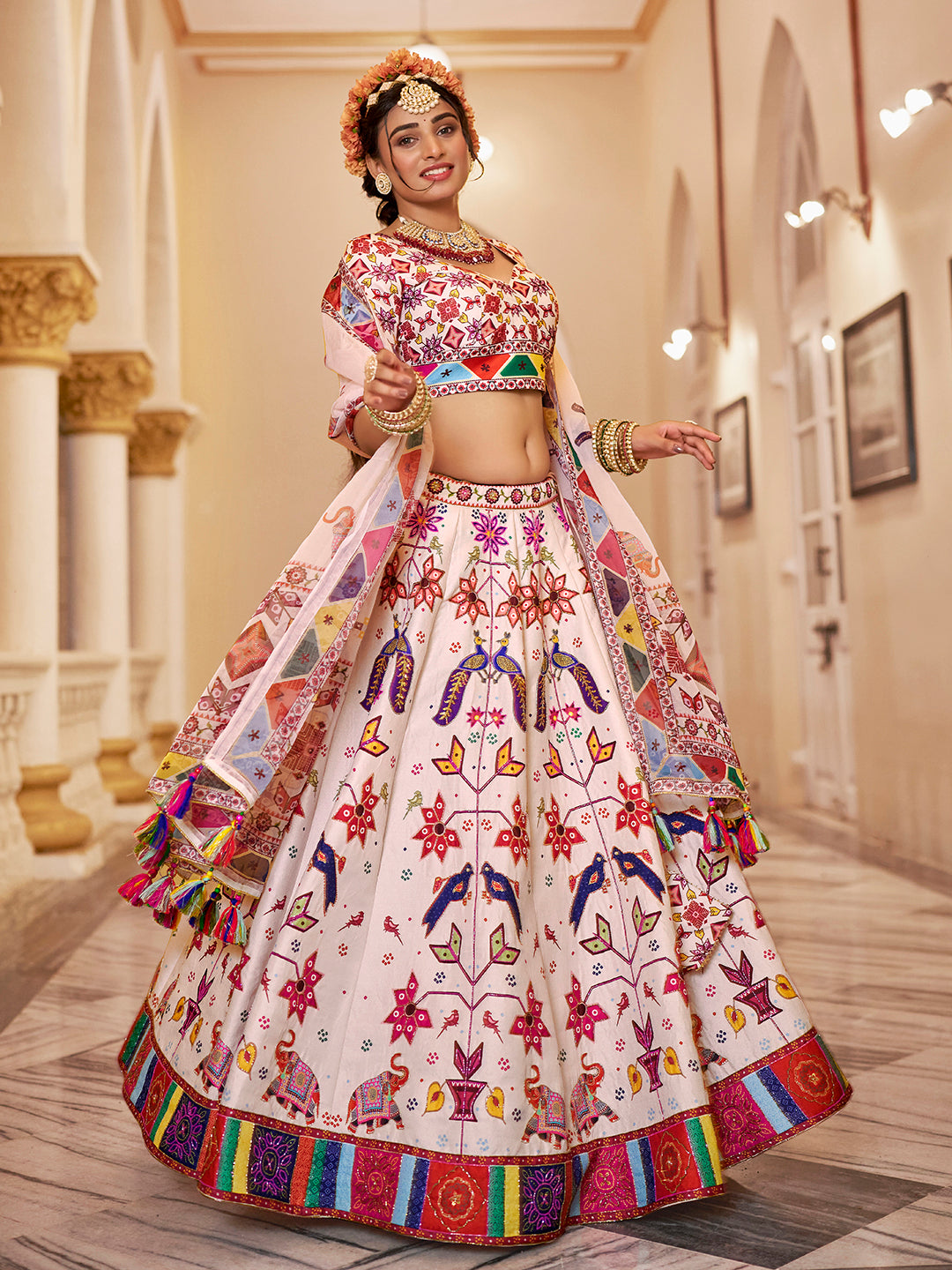 Off White Premium Designer Art Silk Lehenga Choli Set for Festive Wear
