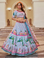 Powder Blue Designer Art Silk Heritage Lehenga Set for Women