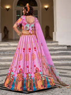 Designer Royal Pink Art Silk Lehenga Set with Digital Print & Organza Dupatta