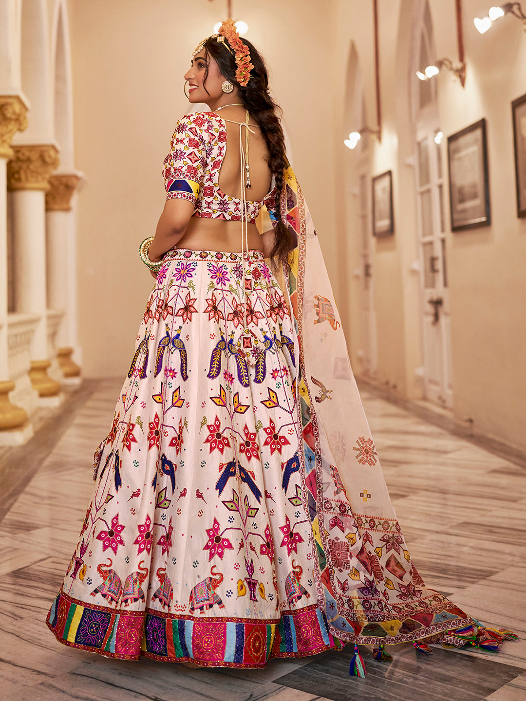 Off White Premium Designer Art Silk Lehenga Choli Set for Festive Wear