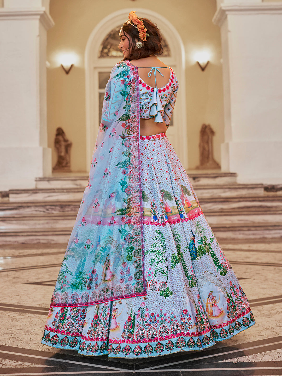 Powder Blue Designer Art Silk Heritage Lehenga Set for Women