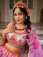 Designer Royal Pink Art Silk Lehenga Set with Digital Print & Organza Dupatta