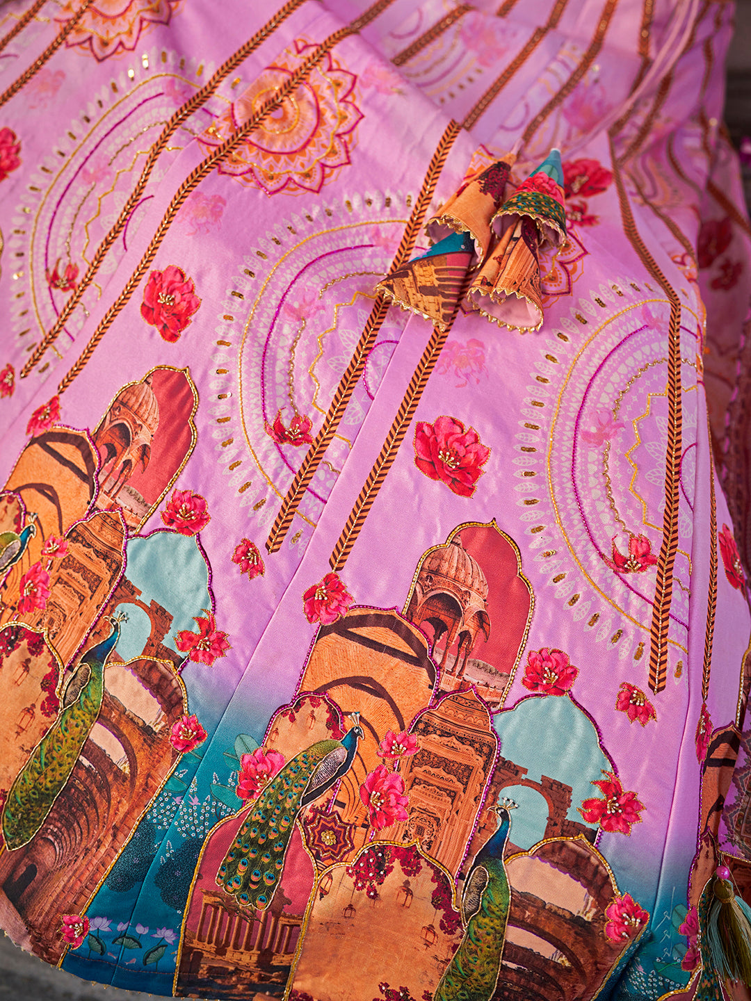 Designer Royal Pink Art Silk Lehenga Set with Digital Print & Organza Dupatta