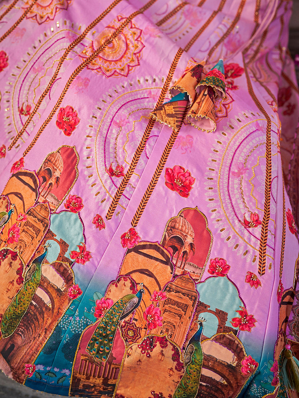 Designer Royal Pink Art Silk Lehenga Set with Digital Print & Organza Dupatta