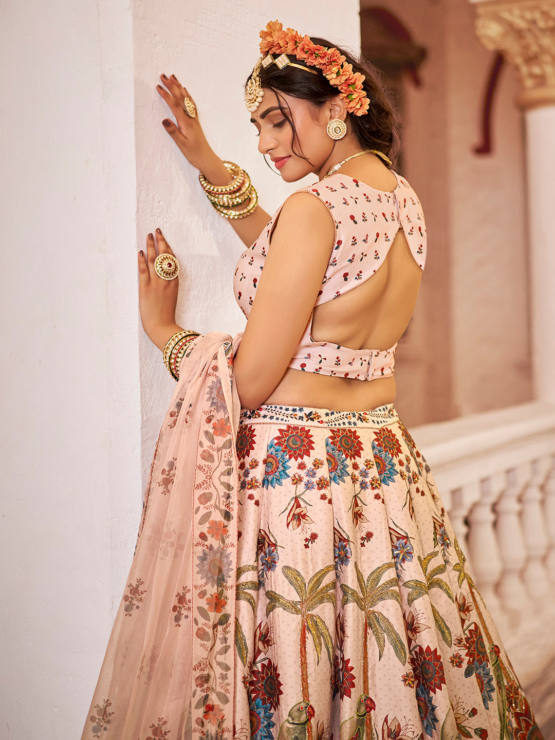 Heritage Print Art Silk Lehenga Choli with Handwork and Organza Dupatta