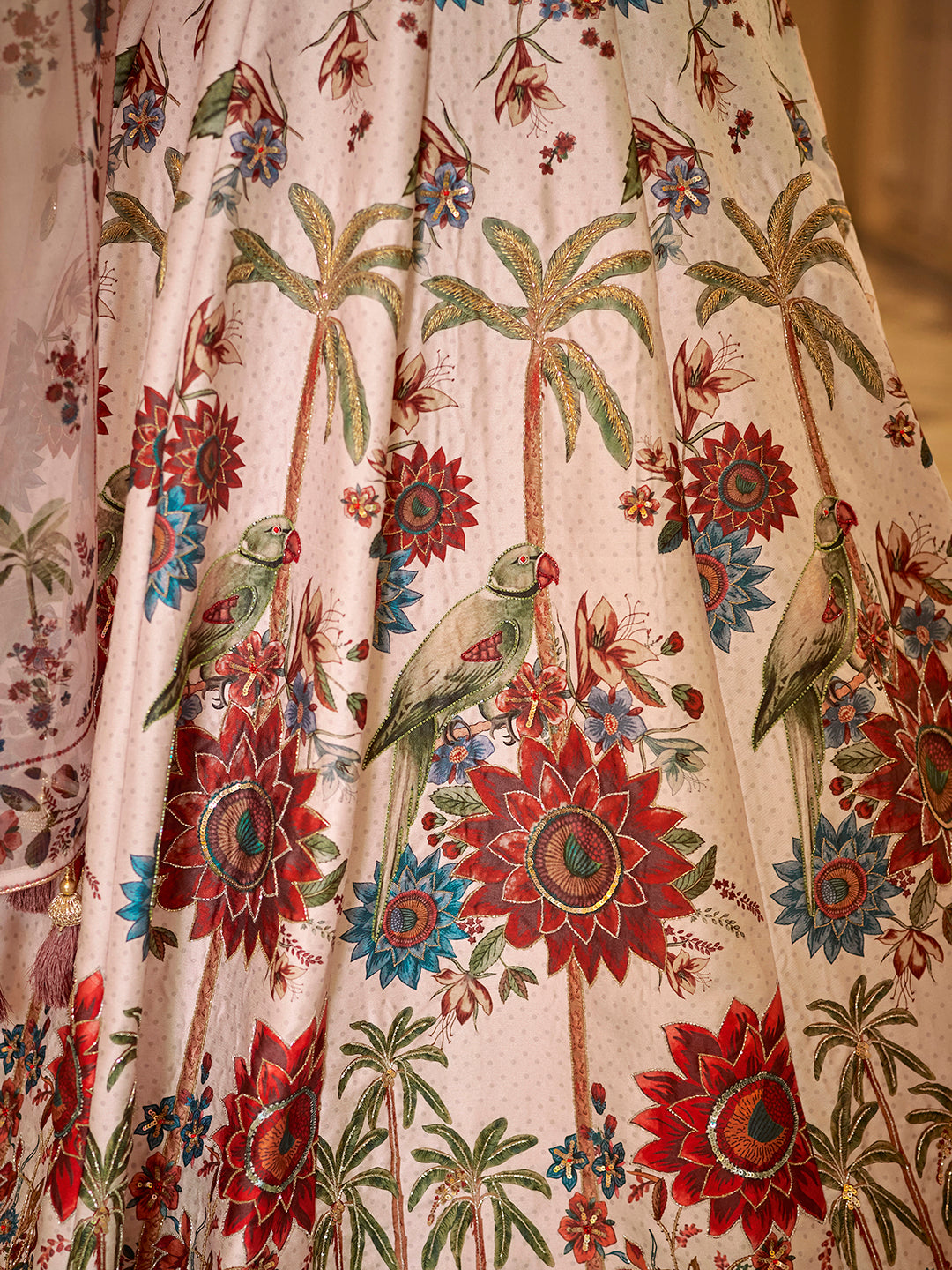 Heritage Print Art Silk Lehenga Choli with Handwork and Organza Dupatta