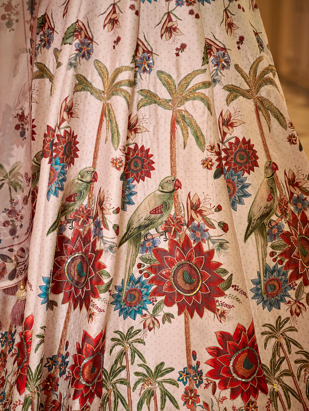 Heritage Print Art Silk Lehenga Choli with Handwork and Organza Dupatta