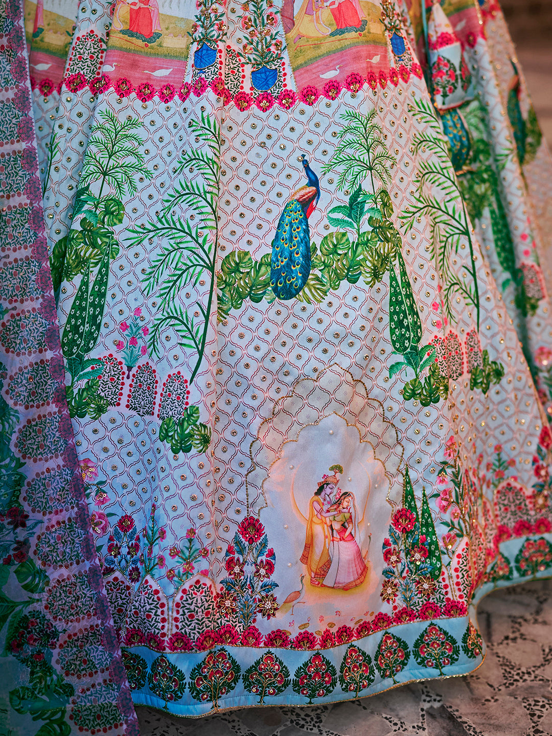 Powder Blue Designer Art Silk Heritage Lehenga Set for Women