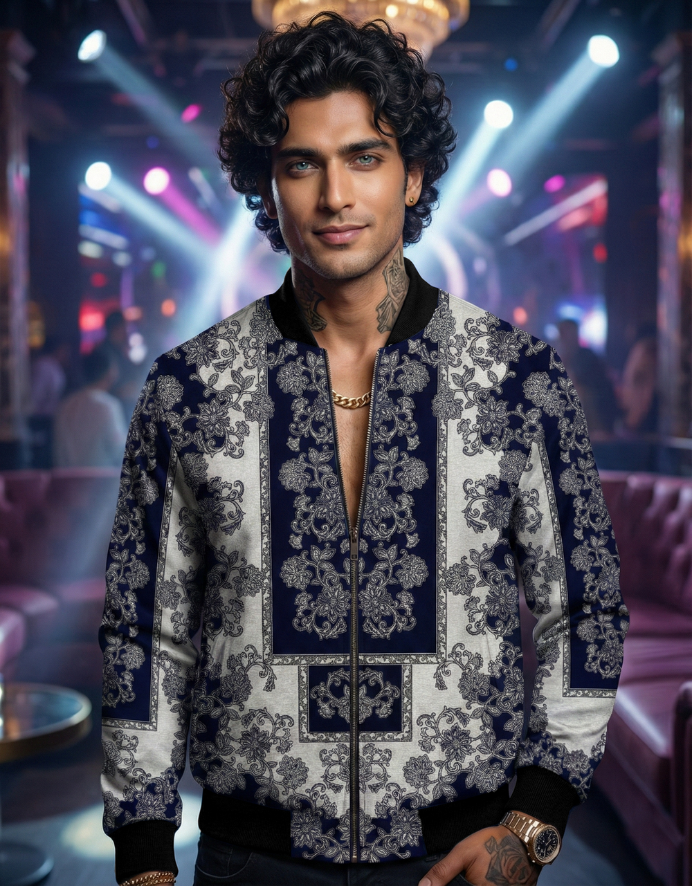 Opulent Baroque Bomber - Unisex AOP 240 GSM premium poly brushed fleece Bomber Jacket - 6 sizes