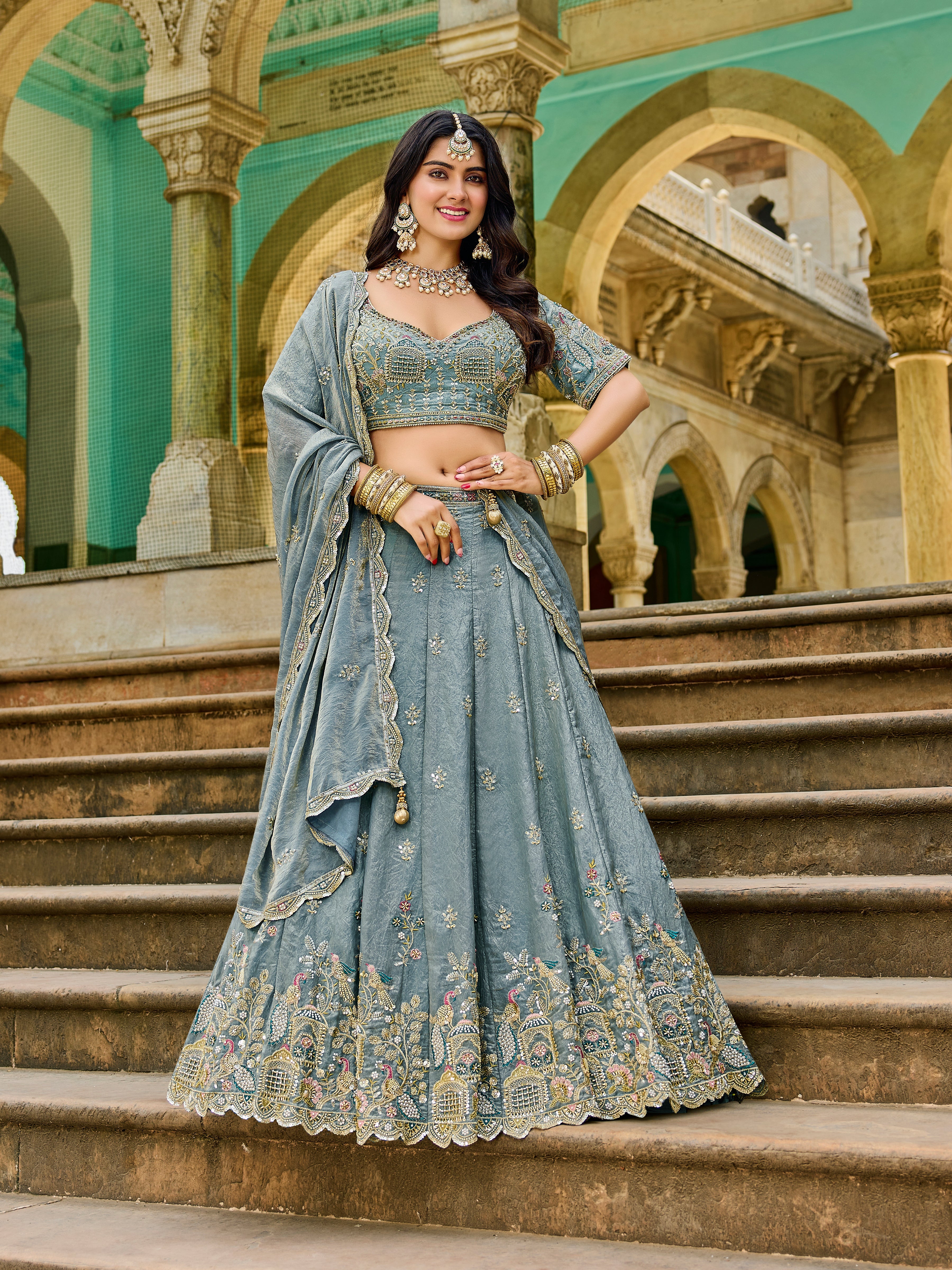Dusty Blue Marvella Lehenga – Wedding & Festive Wear - Yugo