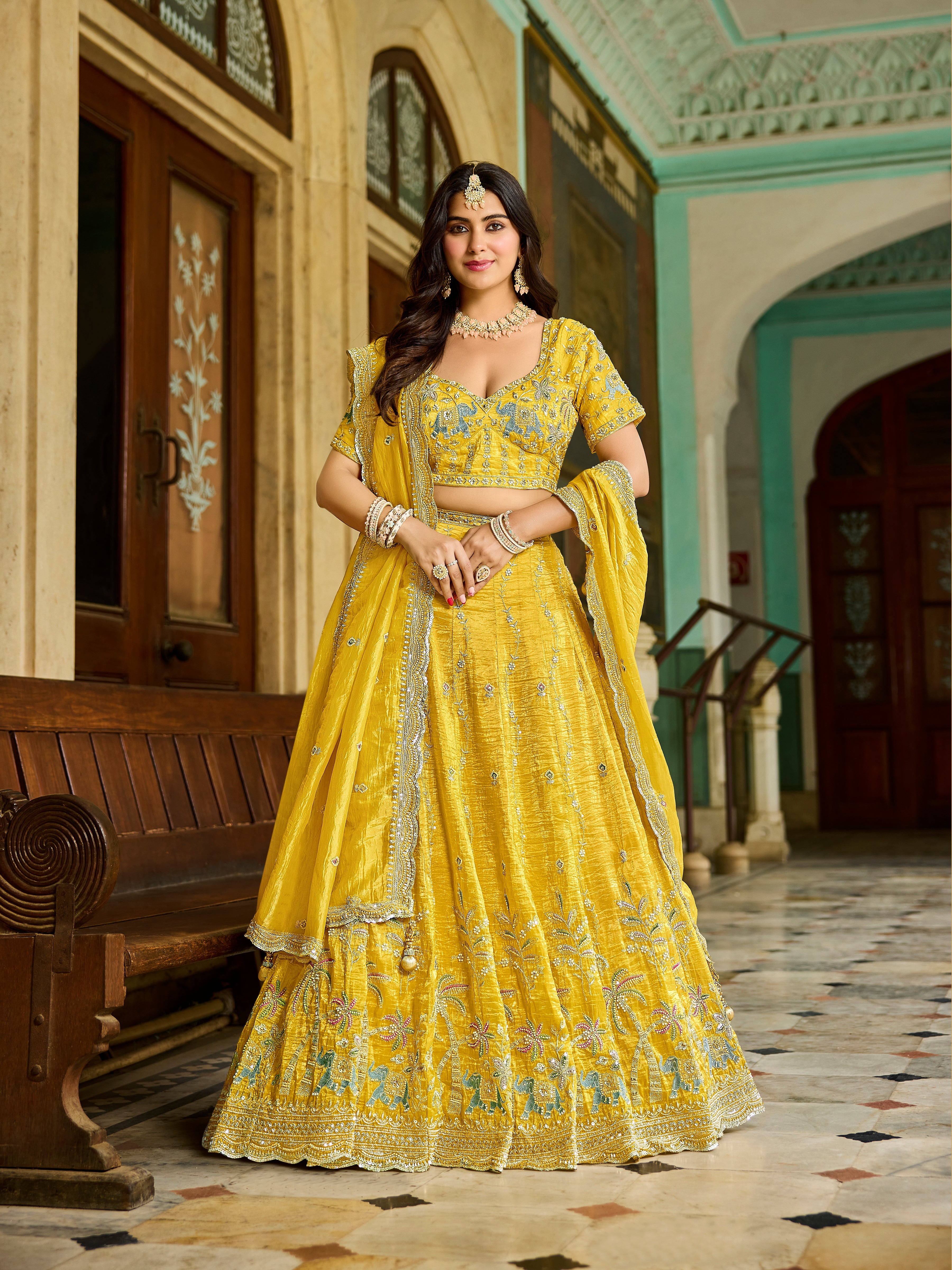 Yellow Tissue Lehenga – Bridal & Festive Wear - Yugo