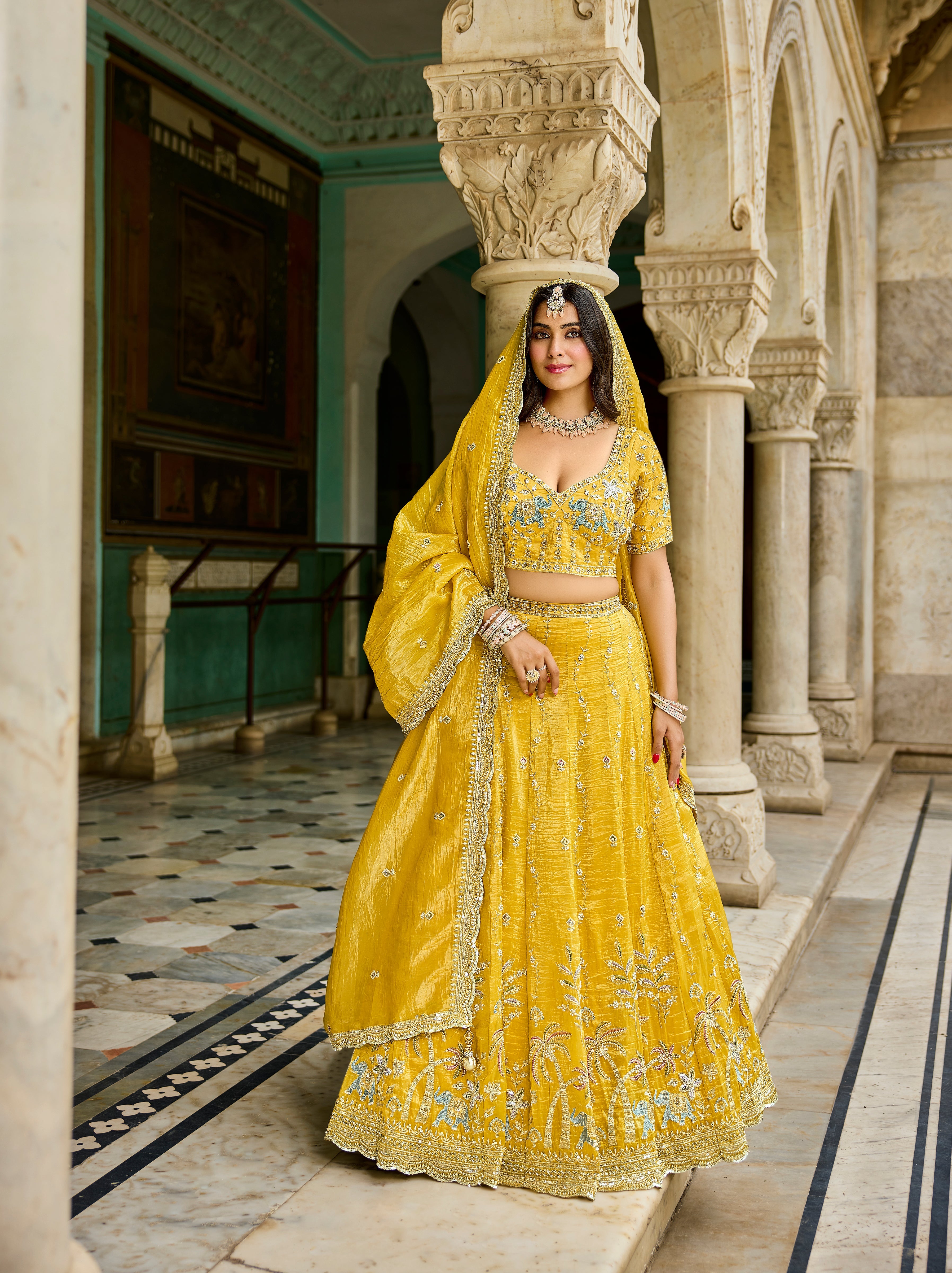 Yellow Tissue Lehenga – Bridal & Festive Wear - Yugo