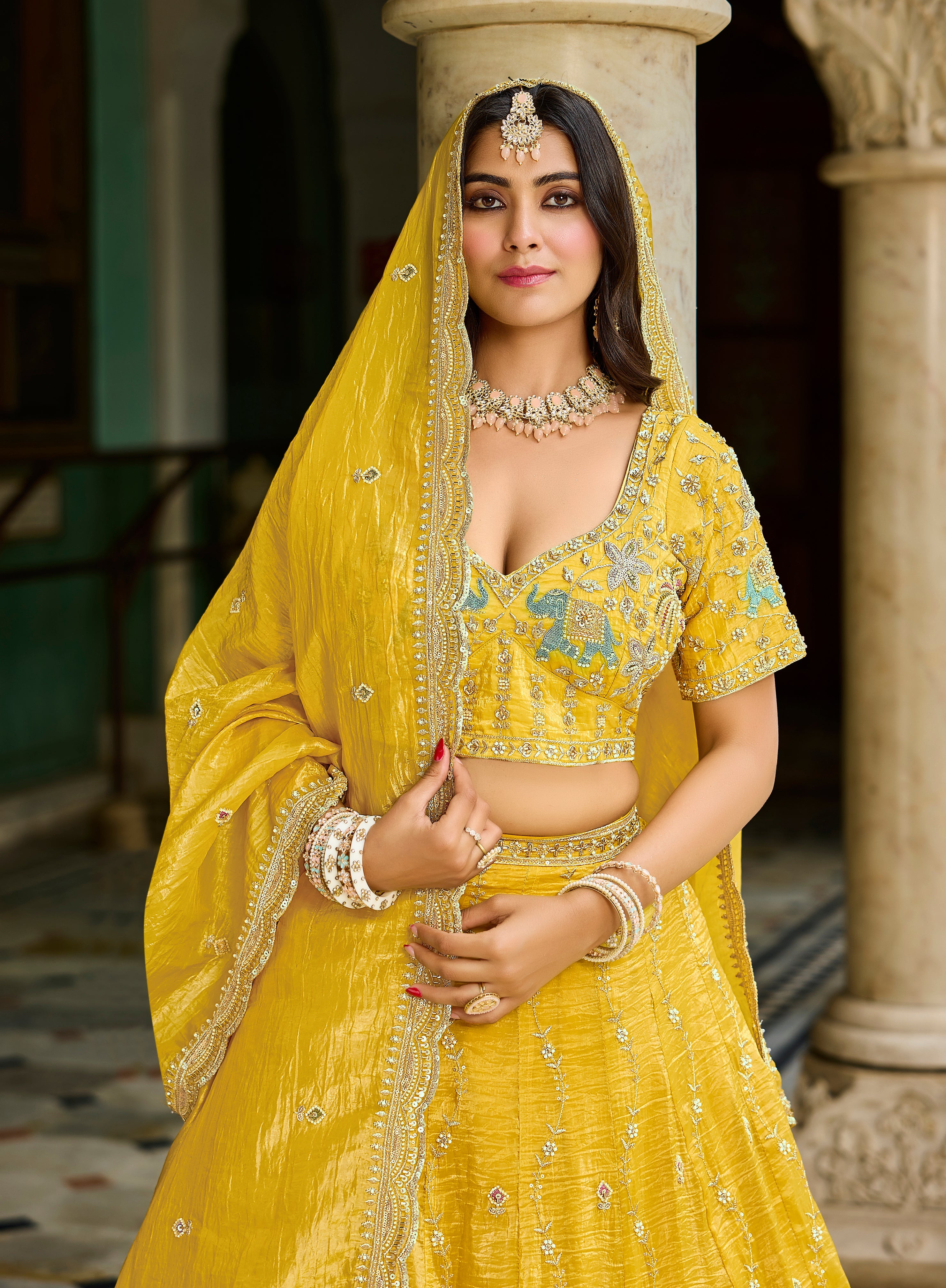 Yellow Tissue Lehenga – Bridal & Festive Wear - Yugo