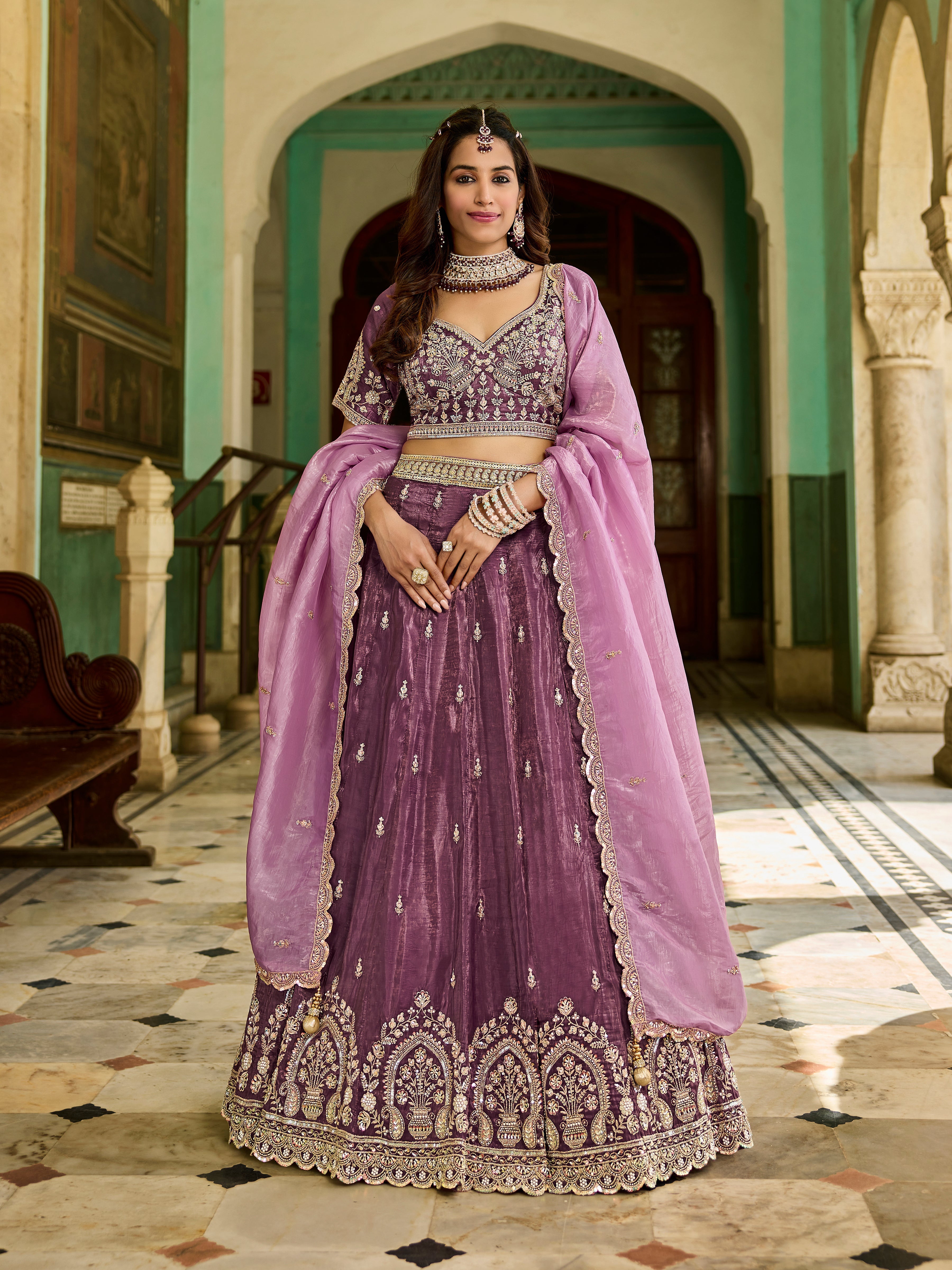 Purple Gold Crush Lehenga – Designer Wedding & Party Outfit - Yugo