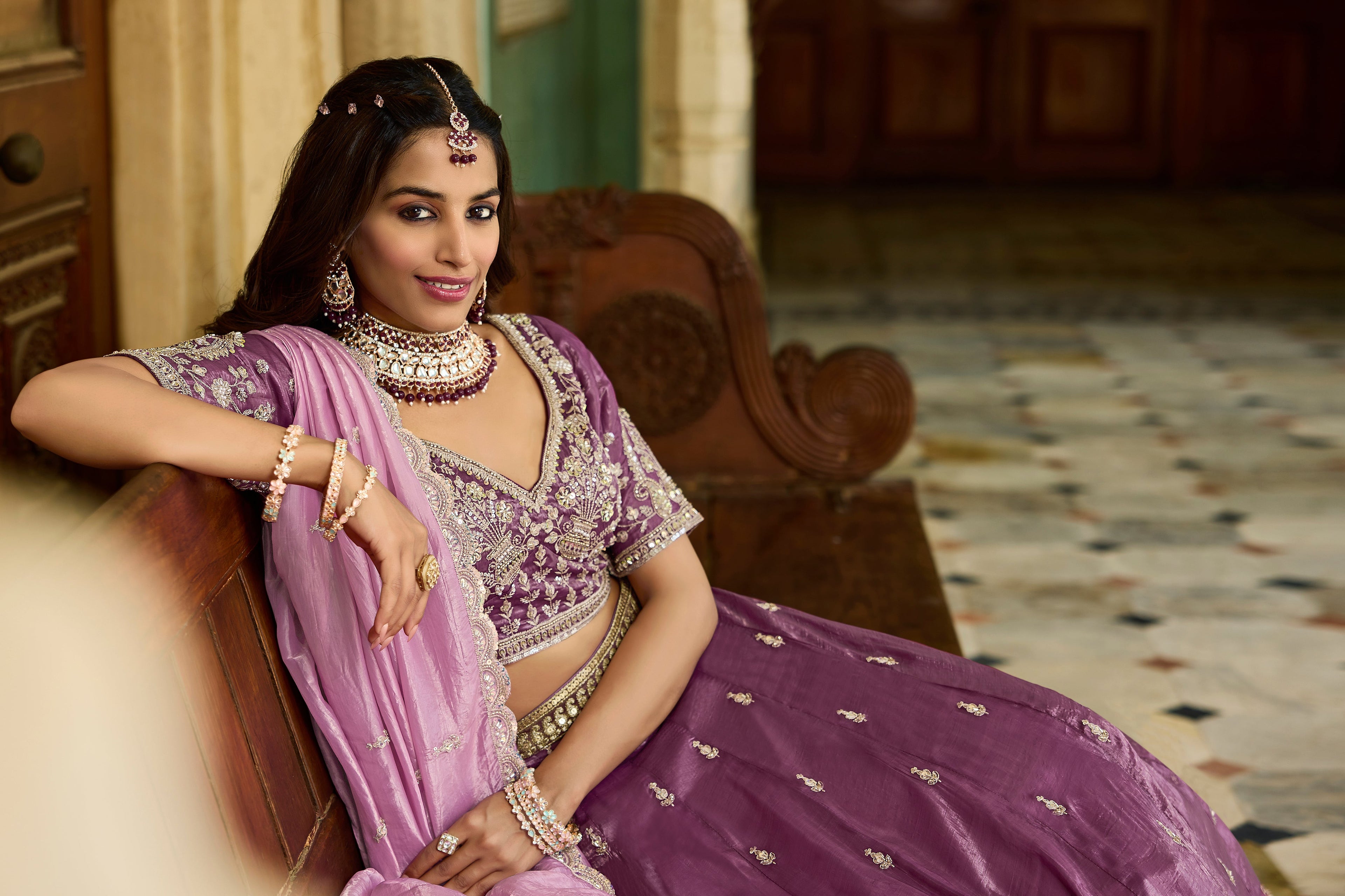 Purple Gold Crush Lehenga – Designer Wedding & Party Outfit - Yugo