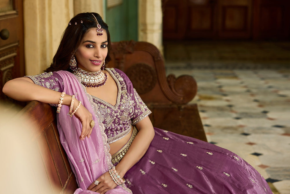 Purple Gold Crush Lehenga – Designer Wedding & Party Outfit - Yugo