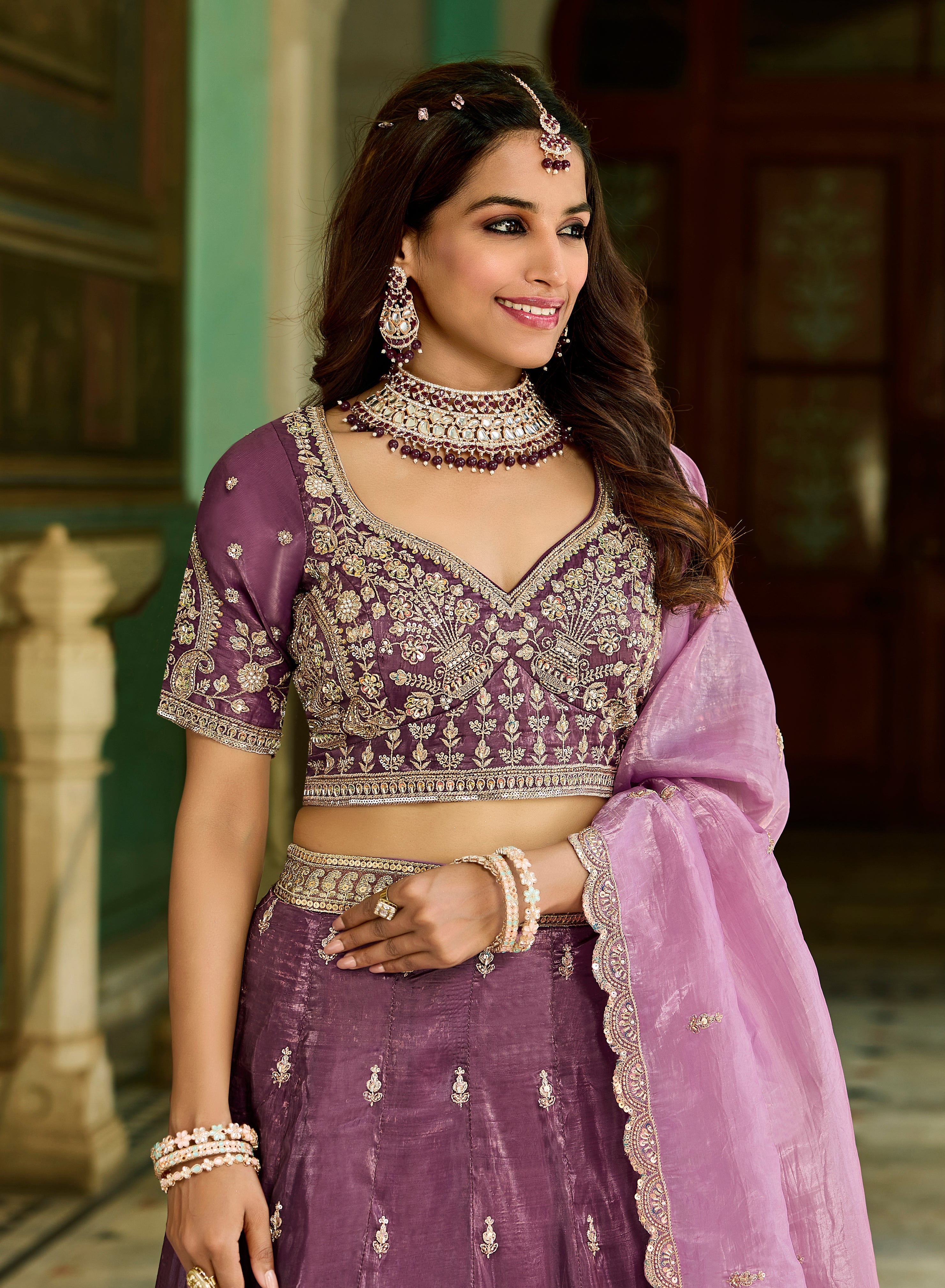 Purple Gold Crush Lehenga – Designer Wedding & Party Outfit - Yugo