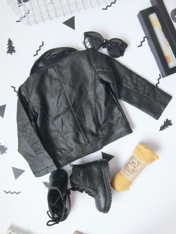 Girl's & Boy's PU lapel leather coat