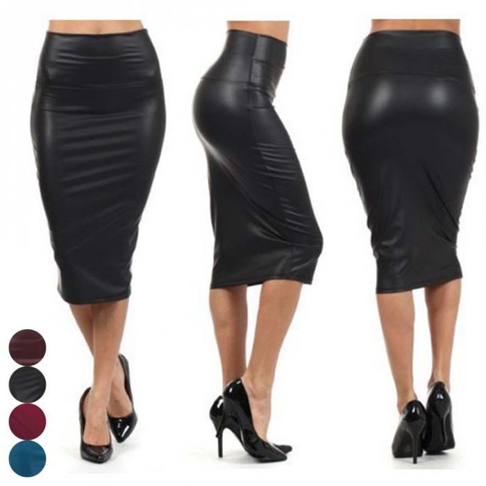 Women Faux Leather Office Skirt