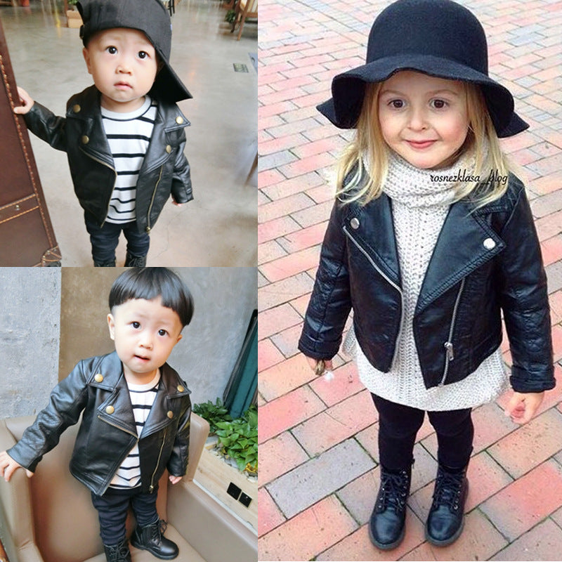 Girl's & Boy's PU lapel leather coat