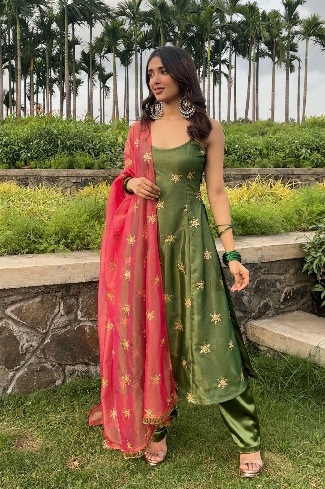 Olive Green Ethnic Zari and Sequins Embellished Luxury Pant Style Suit Set