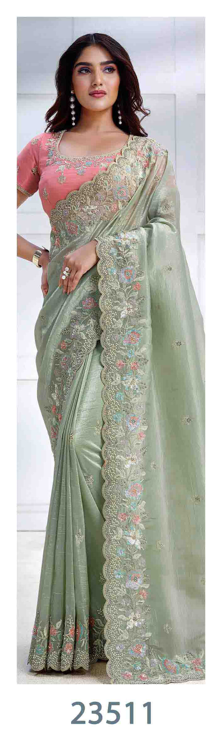 Majesic Saree & Blouse set - Semi Stitched