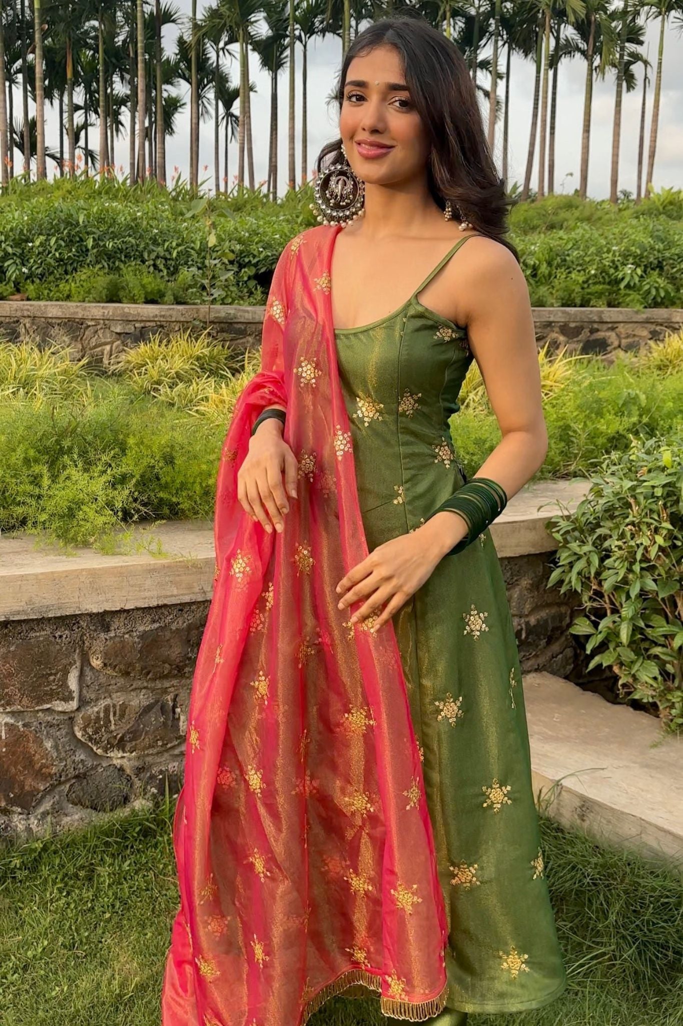 Olive Green Ethnic Zari and Sequins Embellished Luxury Pant Style Suit Set