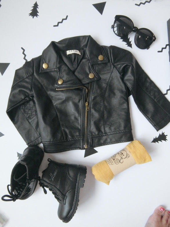 Girl's & Boy's PU lapel leather coat