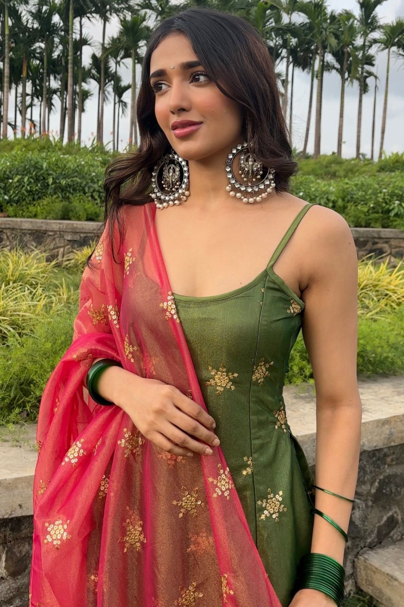 Olive Green Ethnic Zari and Sequins Embellished Luxury Pant Style Suit Set