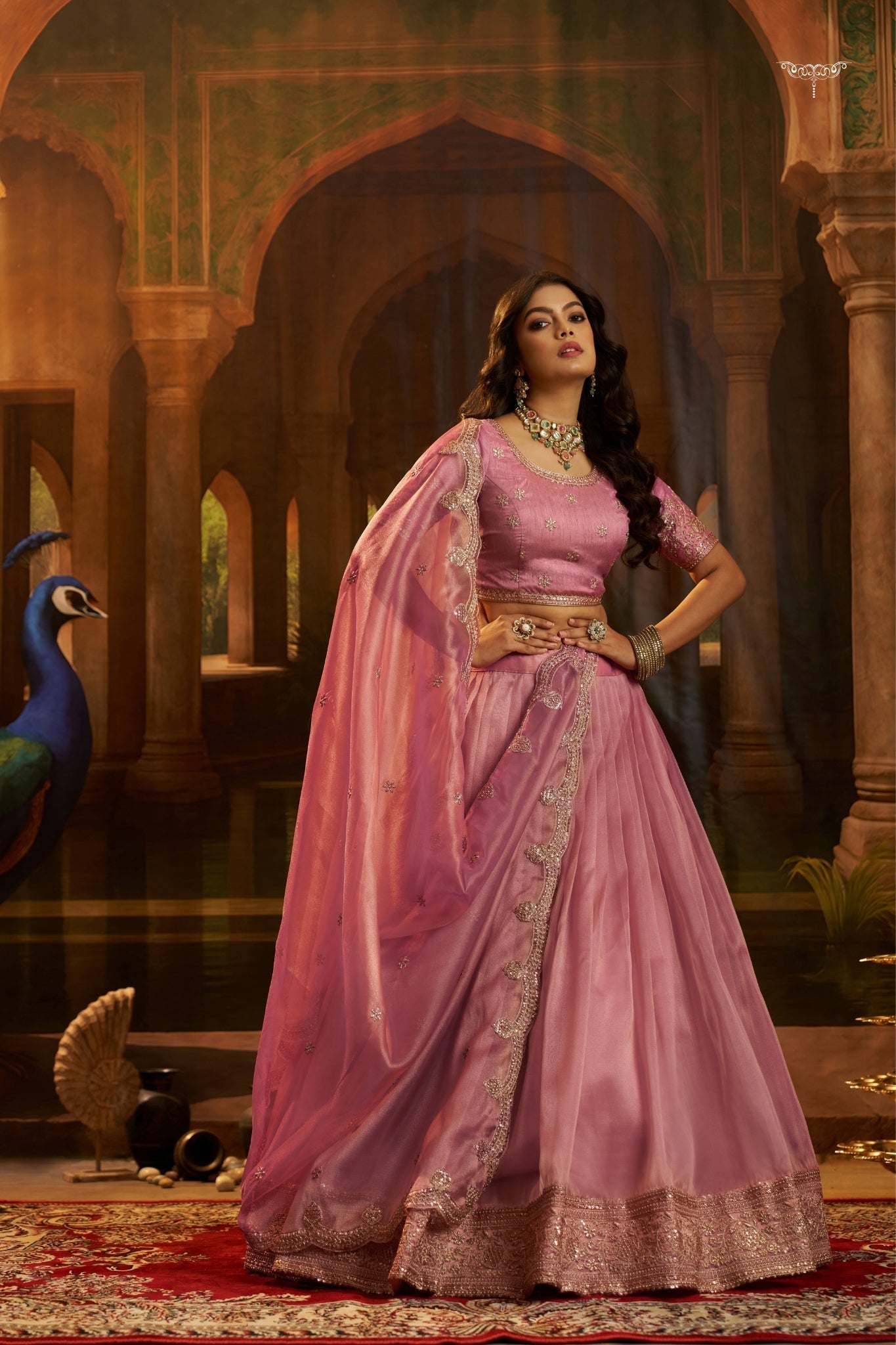 Premium Pink Hiranya Silk Lehenga Set with Art Silk Blouse and Detailed Embroidered Dupatta