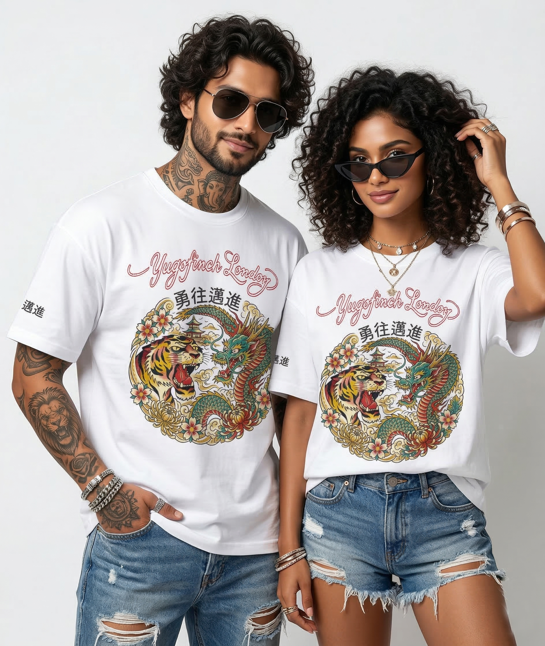 Unisex Classic Crew Wacom sketch Dragon/Tiger T-Shirt - 10 colors, 10 sizes