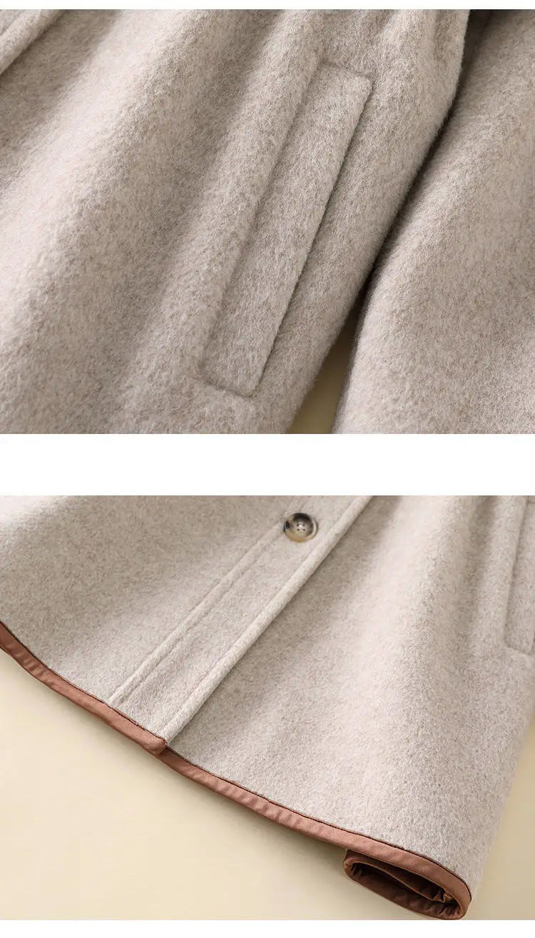 Girl's Solid Color Woolen Coat, British Fashion Mid-length Coat, Waist Thickened