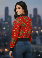 Women's  Fade-proof printed 240 GSM premium poly brushed fleece, Bomber Jacket