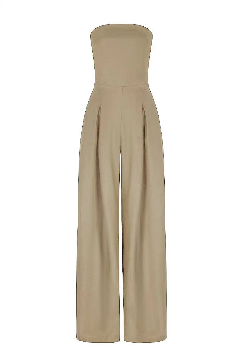 Women's Loose Tube-top Jumpsuit Fashion Backless Wide Leg Long Pants Overalls Clothing