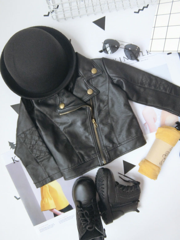 Girl's & Boy's PU lapel leather coat