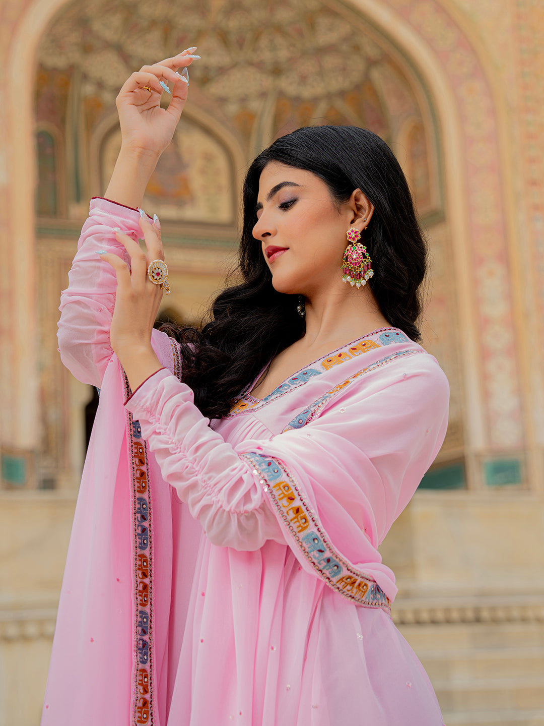 Designer Soft Pink Embroidered Georgette Anarkali Gown