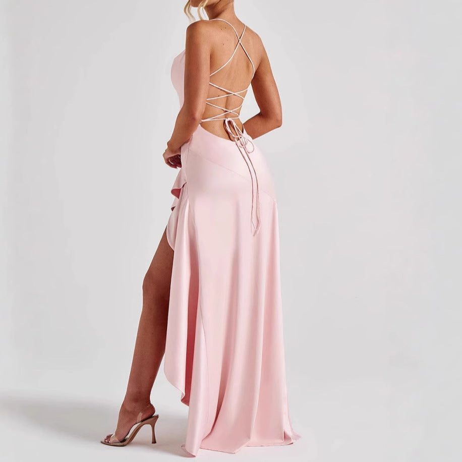 Women's Backless Ruffles Irregular Maxi Dress