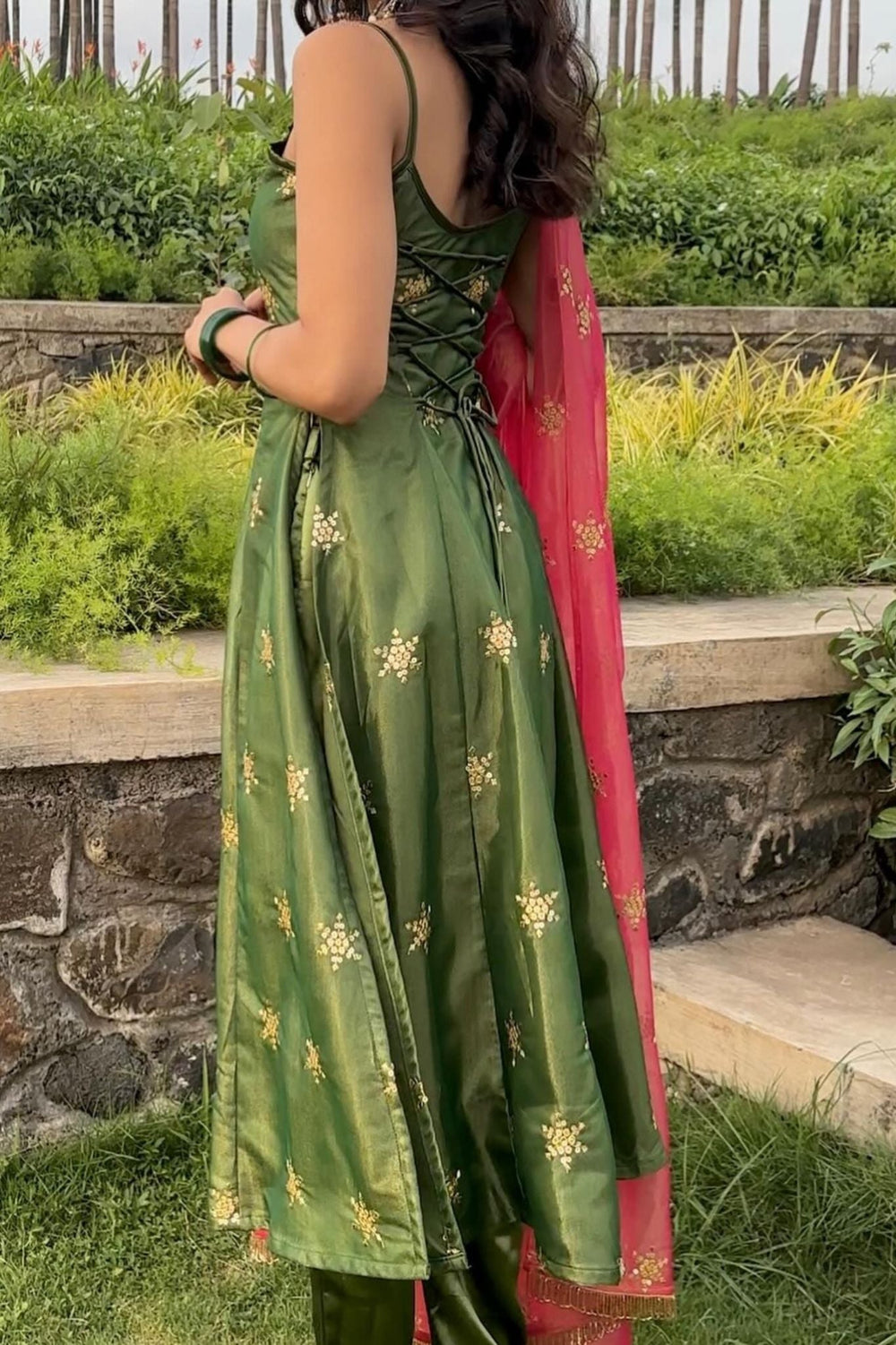 Olive Green Ethnic Zari and Sequins Embellished Luxury Pant Style Suit Set