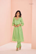 Premium Green Chinon Handwork Kurta Set for Festive & Wedding Wear