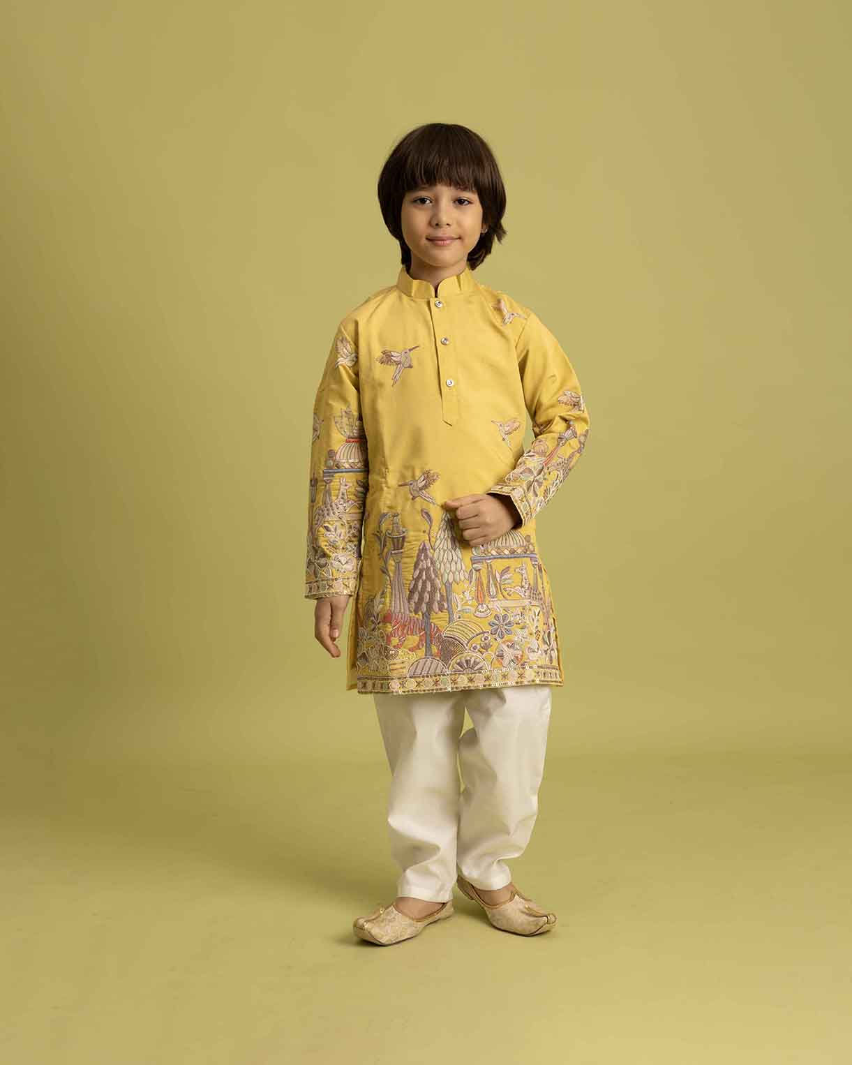 Festive Mustard Yellow Kurta for Boys - 6-12 years