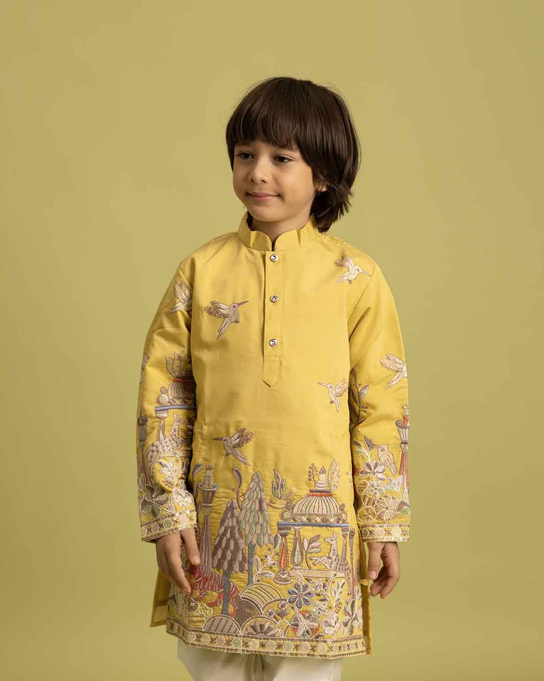 Festive Mustard Yellow Kurta for Boys - 6-12 years