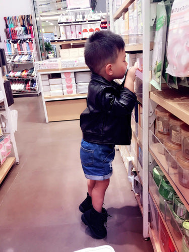 Girl's & Boy's PU lapel leather coat