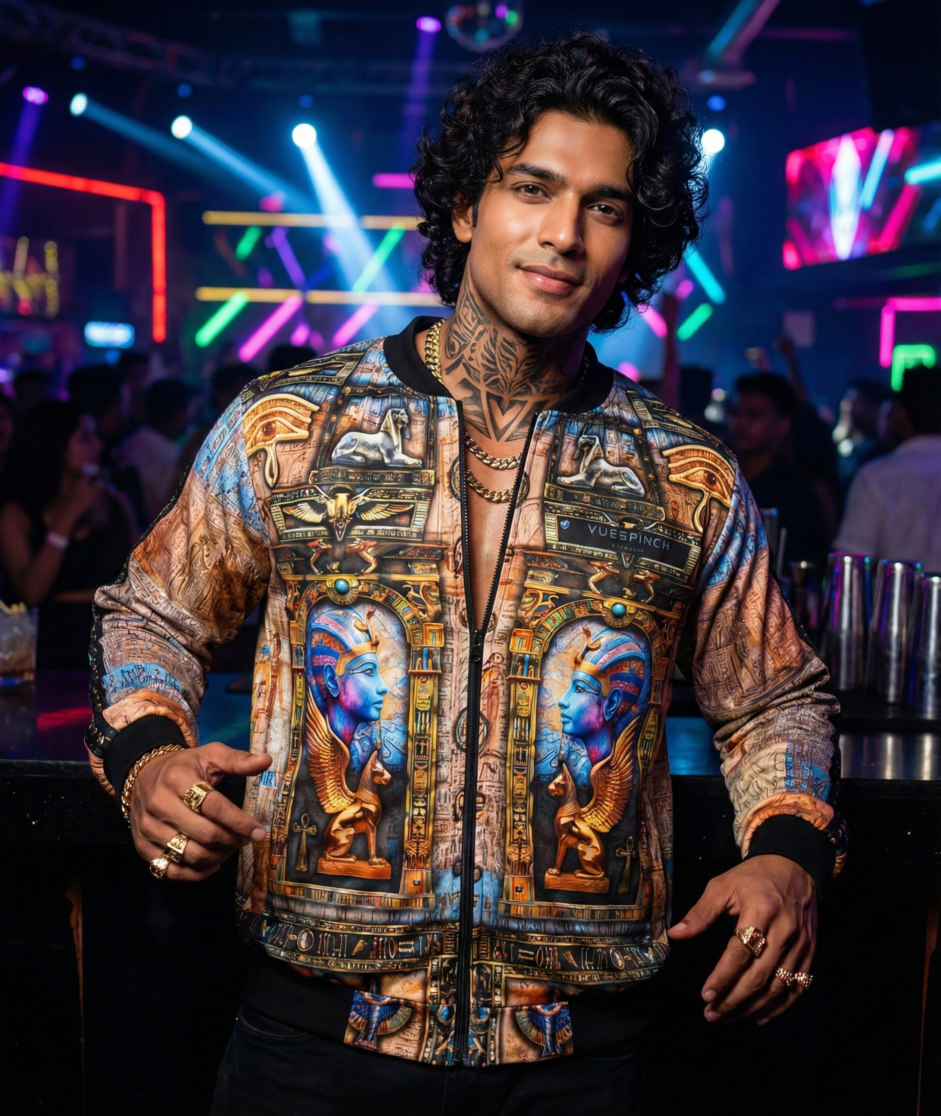 Men'S Pharaoh Bomber Jacket, 240 GSM premium poly brushed fleece, Fade-proof all-over print.