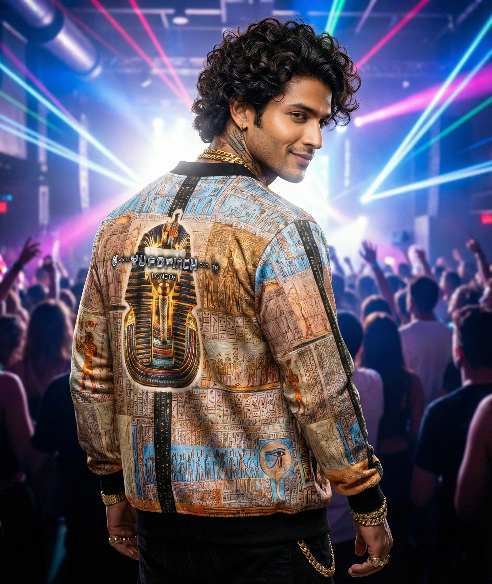 Men'S Pharaoh Bomber Jacket, 240 GSM premium poly brushed fleece, Fade-proof all-over print.